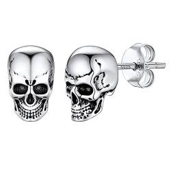 SILVERCUTE Herren Ohrstecker mit Totenkopf 925 Silber Biker Gotik Totenschädel Ohr Piercing Punk Rock Ear Studs Schmuck für Männer Frauen von SILVERCUTE