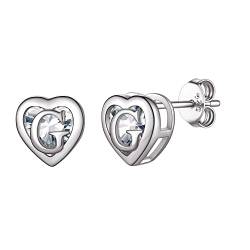 SILVERCUTE Initiale Ohrringe Buchstabe G Silber 925 CZ Herz Ohrstecker Minimalist Stil Piercing Ohr Schmuck Weihnachten Geburtstag für Mädchen Frauen von SILVERCUTE