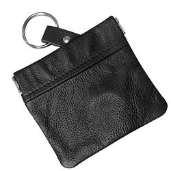 SILVERFEVER Münzgeldbörse aus Leder, Federverschluss, Tasche mit Schlüsselring, 8,9 x 8,9 cm, tolles Geschenk für Männer und Frauen, Schwarz-Rindsleder, Small von SILVERFEVER