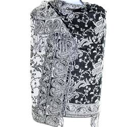 Silver Fever Schal / Stola, Pashmina-Stil, Design mit Paisley-Muster und fernöstlichen Motiven, Jacquard-Gewebe Gr. One size, schwarz / weiß von SILVERFEVER