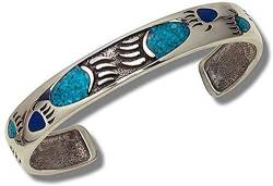 SILVERFOX Indianerschmuck Chip Inlay Armreif Türkis Lapis Bärentatzen Westernschmuck Armband Navajo Style Indianerarmreif von SILVERFOX