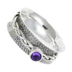 SILVERNROCK Amethyst Edelstein-Spinnerring für Herren und Damen 925er-Sterlingsilber Spinnerring Geschenkartikel handgefertigter Schmuck E143I_69 (22.0) von SILVERNROCK