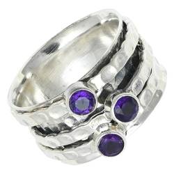 SILVERNROCK Amethyst Spinner-Ring 925er Sterlingsilber Spinner-Ring für Männer und Frauen Spinner-Ring alle Größen Geschenke Schmuck ERG-1269A_48 (15.3) von SILVERNROCK