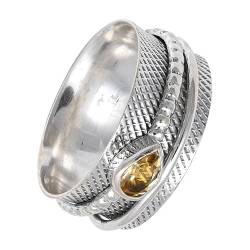 SILVERNROCK Citrin Edelstein-Spinnerring aus 925er Sterlingsilber Spinnerring für Herren und Damen alle Größen handgefertigter Schmuck E142H_68 (21.6) von SILVERNROCK