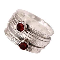 SILVERNROCK Granat Edelstein-Spinnerring für Herren und Damen 925er-Sterlingsilber Spinnerring Geschenkartikel handgefertigter Schmuck E149A_55 (17.5) von SILVERNROCK