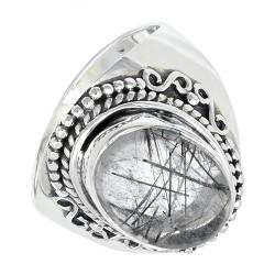 SILVERNROCK Rutilquarz Edelstein-Bandring für Herren und Damen alle Größen Geschenkartikel 925 Sterlingsilber-Ring handgefertigter Schmuck ERG-1200A_55 (17.5) von SILVERNROCK