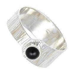 SILVERNROCK Schwarzer Onyx Edelstein-Bandring für Männer und Frauen Bandring aus 925er-Sterlingsilber alle Größen handgefertigter Schmuck ERG-135M_52 (16.6) von SILVERNROCK