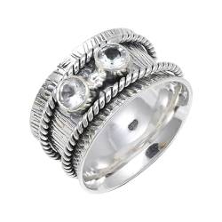 SILVERNROCK Weißer Topas Spinner-Ring 925er Sterlingsilber Spinner-Ring für Männer und Frauen Spinner-Ring alle Größen Geschenke Schmuck E146M_74 (23.6) von SILVERNROCK