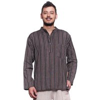 SIMANDRA Streifenhemd Herren Kurta Klassisch Gestreift Braun von SIMANDRA