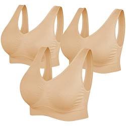 SIMIYA BH Damen ohne Bügel gepolstert Bustier Damen große Brüste Schlaf BH Push up Sport BH Bralette (3 Stück Beige,4XL) von SIMIYA