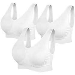 SIMIYA BH Damen ohne Bügel gepolstert Bustier Damen große Brüste Schlaf BH Push up Sport BH Bralette (3 Stück Weiß,S) von SIMIYA