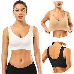 SIMIYA BH Damen ohne Bügel gepolstert Bustier Damen große Brüste Schlaf BH Push up Sport BH Bralette (Schwarz+weiß+beige,3XL) von SIMIYA