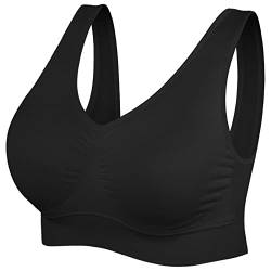 SIMIYA BH Damen ohne Bügel gepolstert Bustier Damen große Brüste Schlaf BH Push up Sport BH Bralette (Schwarz,M) von SIMIYA