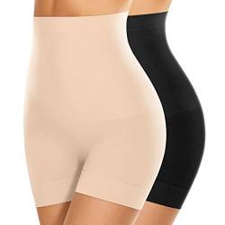 SIMIYA Bauchweg Unterhose Damen Hohe Taille Shapewear Leichte Bauchkontrolle Nahtlose Miederhose Leggings Kurze Figurformende Miederpants Unter Kleid Kurze Unterwäsche (Schwarz+ Beige, 3XL) von SIMIYA