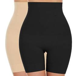 SIMIYA Bauchweg Unterhose Damen Hohe Taille Shapewear Nahtlose Miederhose mit Bein Figurenformend Miederpant Baumwolle Unterwäsche Hose unter Kleid Kurze Shorts(Schwarz + Beige, M) von SIMIYA