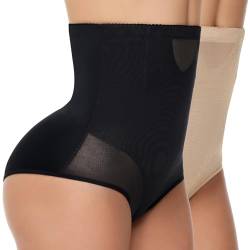 SIMIYA Bauchweg Unterhose Damen Shapewear Hoher Taille Miederhose Bauch Weg Bauchkontrolle Unterwäsche, Bauchformende und Taillenformende Doppellagiger Glatter Push-up (Schwarz+Beige, XXL) von SIMIYA