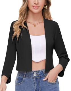 SIMIYA Blazer Damen Elegant, Kurz 3/4 Ärmel Blazer für Damen Slim Fit Blazer Büro Arbeit Keine Knöpfe(Schwarz,XL) von SIMIYA