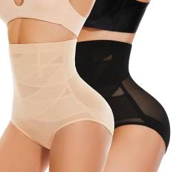 SIMIYA Damen Shapewear Bauchweg Unterhose Hoher Taille Miederhose Bauch Weg Unterwäsche Bauchkontrolle Miederpant Formt Sofort Elastisch Body Shaper für Frauen(Schwarz+Beige, 3XL) von SIMIYA