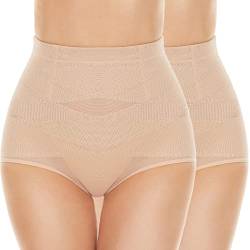 SIMIYA Damen Shapewear Unterhose Bauchweg Miederhose hoher Taille Unterwäsche Bauchkontrolle Miederpant weicher und bequemer Body Shaper für Frauen (2×Beige, XXL) von SIMIYA