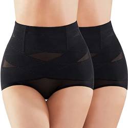 SIMIYA Damen Shapewear Unterhose Bauchweg Miederhose hoher Taille Unterwäsche Bauchkontrolle Miederpant weicher und bequemer Body Shaper für Frauen (2×Schwarz, 3XL) von SIMIYA