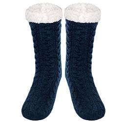 SIMIYA Herren Kuschelsocken, rutschfest Wintersocken Stoppersocken, anti Rutsch warme Hüttensocken Haussocken, 1 Paar (Blau) von SIMIYA