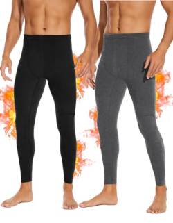 SIMIYA Lange Unterhosen Herren, Extra Warm Thermounterhose Gefütterte Unterhosen Männer Lang, Thermo Leggings Thermoleggings Winter(Schwarz x Grau,3XL) von SIMIYA