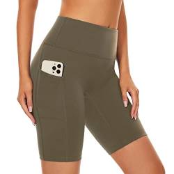 SIMIYA Radlerhose Damen, Kurze Leggings Blickdichte High Waist Sporthose Damen Kurz mit Handytasche, Sport Shorts für Gym（Grün,3XL） von SIMIYA