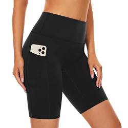 SIMIYA Radlerhose Damen, Kurze Leggings mit Handytasche Blickdichte High Waist Sporthose Damen Kurz, Sport Shorts für Gym（Schwarz,2XL） von SIMIYA