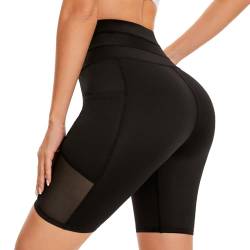 SIMIYA Radlerhose Damen Kurz Sporthose Leggings Kurz Damen High Waist Atmungsaktive Sport Shorts mit Tasche für Gym, Jogging, Fitness im Sommer（Schwarz，L） von SIMIYA