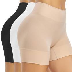 SIMIYA Radlerhose Damen Kurz Unterhosen Unter Kleid Shorts High Waist Kurze Hose Nahtlose Hotpants Sommer Boxershorts Slip Shorts 3er Pack，Schwarz+Beige+Weiß,3XL von SIMIYA