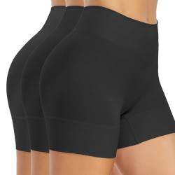 SIMIYA Radlerhose Damen Kurz Unterhosen Unter Kleid Shorts High Waist Kurze Hose Nahtlose Hotpants Sommer Boxershorts Slip Shorts 3er Pack，Schwarz，L von SIMIYA