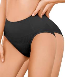 SIMIYA Shapewear Damen Bauchweg Unterhose Slips Bauchkontroll String Tanga Miederhose Hohe Taille Miederpants Elastisch Body Shaper Höschen Nahtlose Unterwäsche Formender(2*Schwarz, M) von SIMIYA