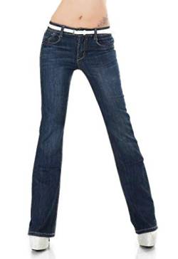 SIMPLY CHIC Damen Bootcut Jeans Stretch Denim Hose Dunkelblau Verblasst 36-42, dunkelblau, 36 von SIMPLY CHIC