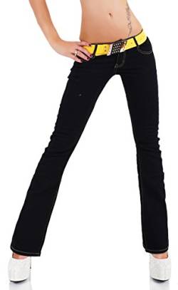 Simply Chic Damen-Jeans, schwarz, Bootcut, Stretch, klassisch, Bootcut-Denim-Hose, Größe 34-42 Gr. 32, Schwarz von SIMPLY CHIC
