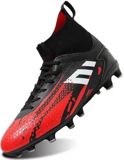 SIN0ES CX90500 Fußballschuhe Herren High Top Stollen Spikes Cleats Trainingsschuhe Professionelle Fussballschuhe Outdoor Sport Football Schuhe Schwarz Rot Gr.42 von SIN0ES