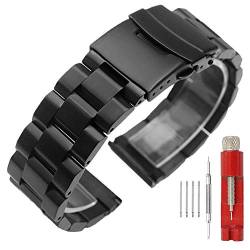 SINAIKE 20mm Black Matte Wristband Solid Stainless Steel Watch Band with Deployment Lock Buckle for Men Women von SINAIKE