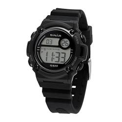 SINAR Jungenuhr Herrenuhr Jugend Armbanduhr Sportuhr Outdoor Digital Quarz 10 bar mit Silikonarmband und Licht Schwarz XE-67-1 von SINAR