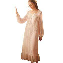 Damen Vintage Nachthemden Nachthemd Satin Seide Viktorianische Nachtwäsche Braut Chemises Loungwear Freizeit Nachthemd Pyjama - Pink - Medium von SINGINGQWEEN
