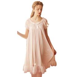 SINGINGQWEEN Damen Vintage Nachthemden Nachthemd Satin Seide Viktorianische Nachtwäsche Braut Chemises Loungwear Freizeit Nachthemden, Pink, X-Large von SINGINGQWEEN