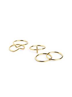 SINGULARU - 5er-Set Ringe Nofretete Gold - Messingring mit 18kt Vergoldung - Damenschmuck - Verschiedene Finishes und Größen - Größe 12 von SINGULARU
