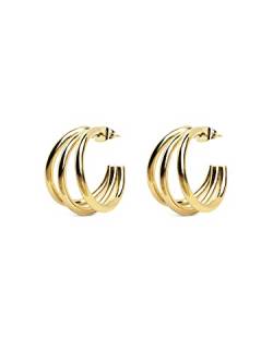 SINGULARU - Creolen-Ohrringe Triple Gold - Ohrringe aus Messing mit 18kt Vergoldung - Massive Creolen-Ohrringe mit Ohrsteckerverschluss - Damenschmuck von SINGULARU