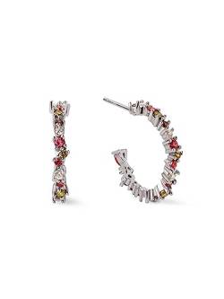 SINGULARU - Estellar Colors Hoop Earrings - Ohrringe aus Sterling Silber, rhodiniert und mit Zirkonias - Ohrringe mit Druckknopfverschluss - Damenschmuck von SINGULARU