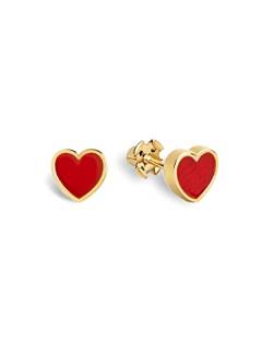 SINGULARU - Herz-Ohrringe mit roter Emaille - Roter Herz-Ohrring aus 925er Sterlingsilber mit 18-karätiger Vergoldung - Schraubverschluss - Schmuck für Damen von SINGULARU