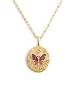 SINGULARU - Medallion Butterfly Rose Halskette - 18Kt vergoldete Messing Halskette - Kette mit Anhänger - Damenschmuck von SINGULARU