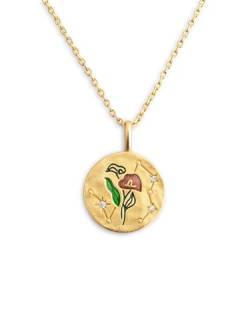 SINGULARU - Medallion Flower Blossom Halskette - 18Kt vergoldete Messing Halskette mit Naturstein - Kette mit Anhänger - Damenschmuck von SINGULARU