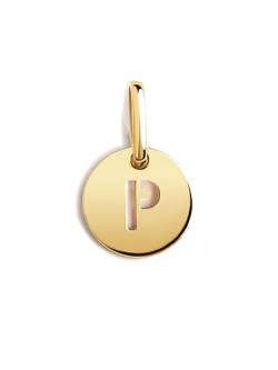 SINGULARU - Mini Medallion Letter Gold - Anhänger Initial in 925 Sterlingsilber mit 18kt Vergoldung - Anhänger Buchstabe A - Z - Charm Kombinierbar mit Halskette - Damenschmuck - Buchstabe P von SINGULARU