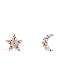 SINGULARU - Ohrringe Moon & Star Roségold - Ohrringe in 925 Sterlingsilber mit 18kt Rosévergoldung - Ohrringe Ohrsteckerverschluss - Damenschmuck von SINGULARU