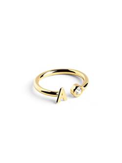 SINGULARU - Personalisierter Ring Letter Diamond Gold - Verstellbarer Ring - 925 Sterlingsilber mit 18kt Vergoldung - Einheitsgröße - Damenschmuck - Buchstabe A von SINGULARU