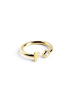 SINGULARU - Personalisierter Ring Letter Diamond Gold - Verstellbarer Ring - 925 Sterlingsilber mit 18kt Vergoldung - Einheitsgröße - Damenschmuck - Buchstabe F von SINGULARU