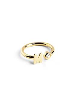 SINGULARU - Personalisierter Ring Letter Diamond Gold - Verstellbarer Ring - 925 Sterlingsilber mit 18kt Vergoldung - Einheitsgröße - Damenschmuck - Buchstabe M von SINGULARU